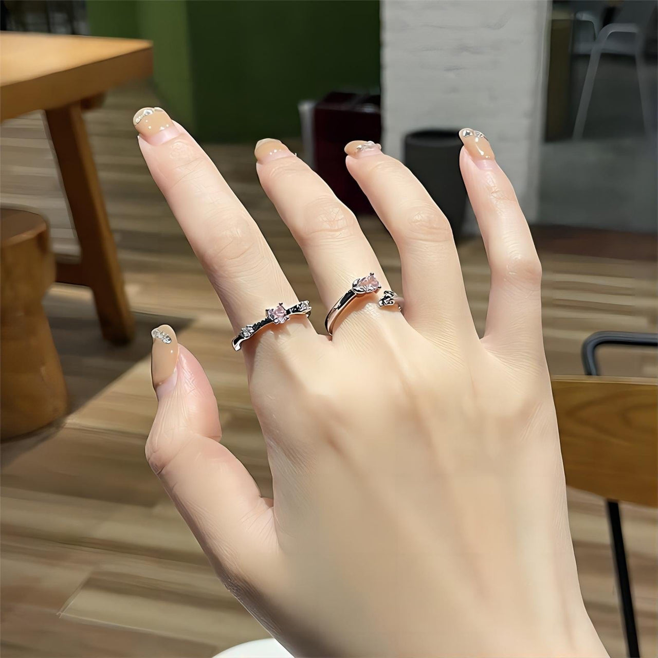 Chic CZ Inlaid Rose Heart Open Ring - ArtGalleryZen