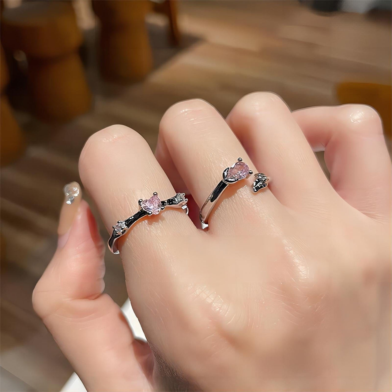 Chic CZ Inlaid Rose Heart Open Ring - ArtGalleryZen