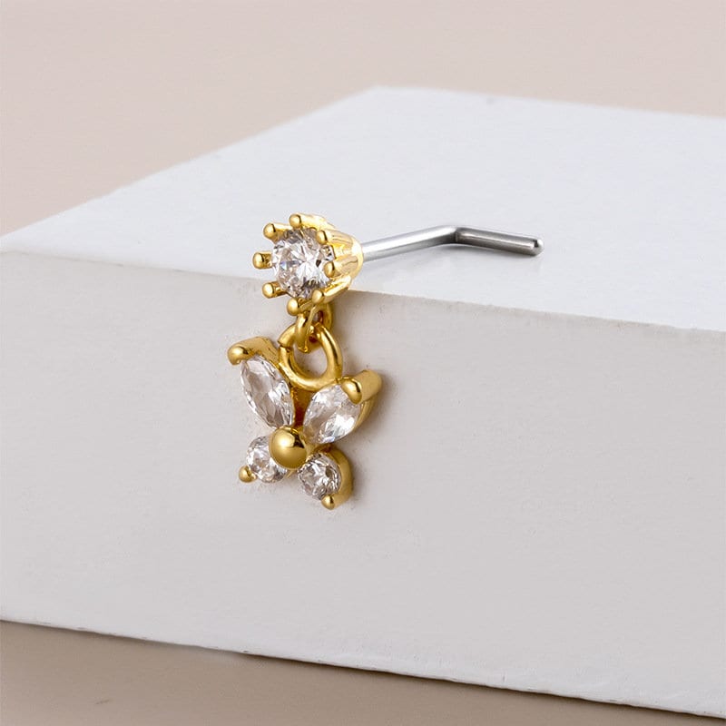 Chic CZ Inlaid Stainless Steel Butterfly Nose Piercing Nose Stud - ArtGalleryZen