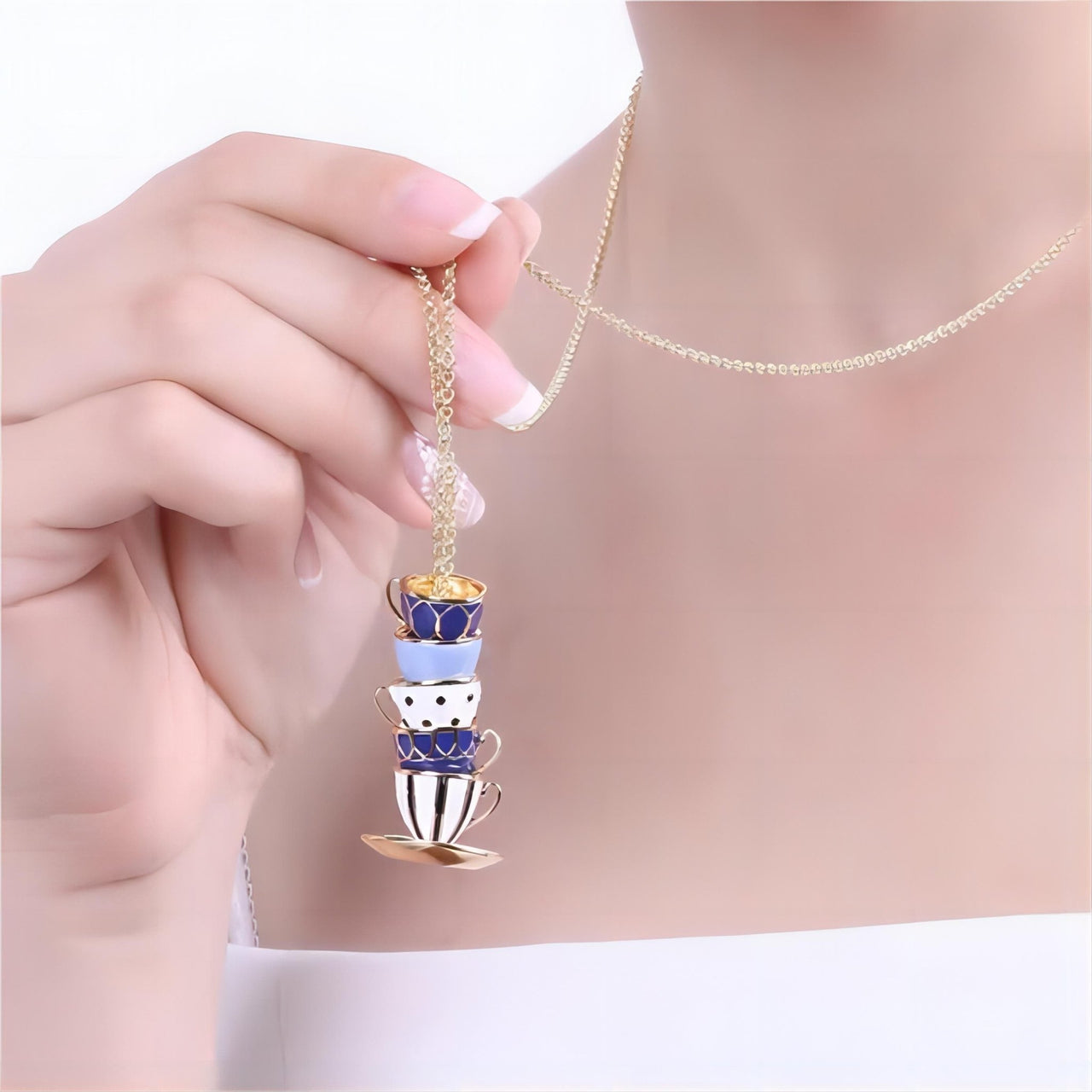 Chic Enamel Coffee Cup Long Chain Necklace - ArtGalleryZen
