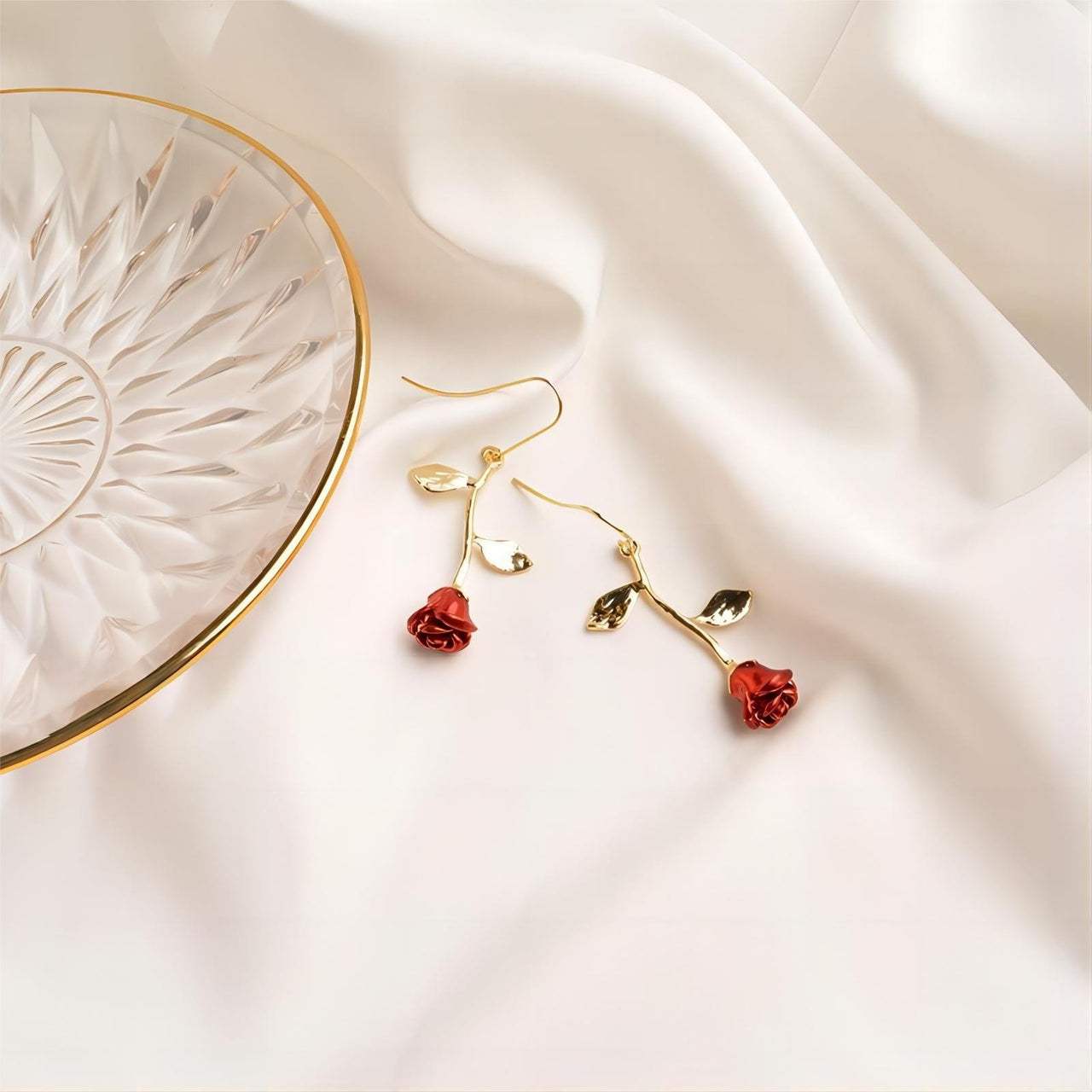 Chic Enamel English Rose Dangle Earrings - ArtGalleryZen