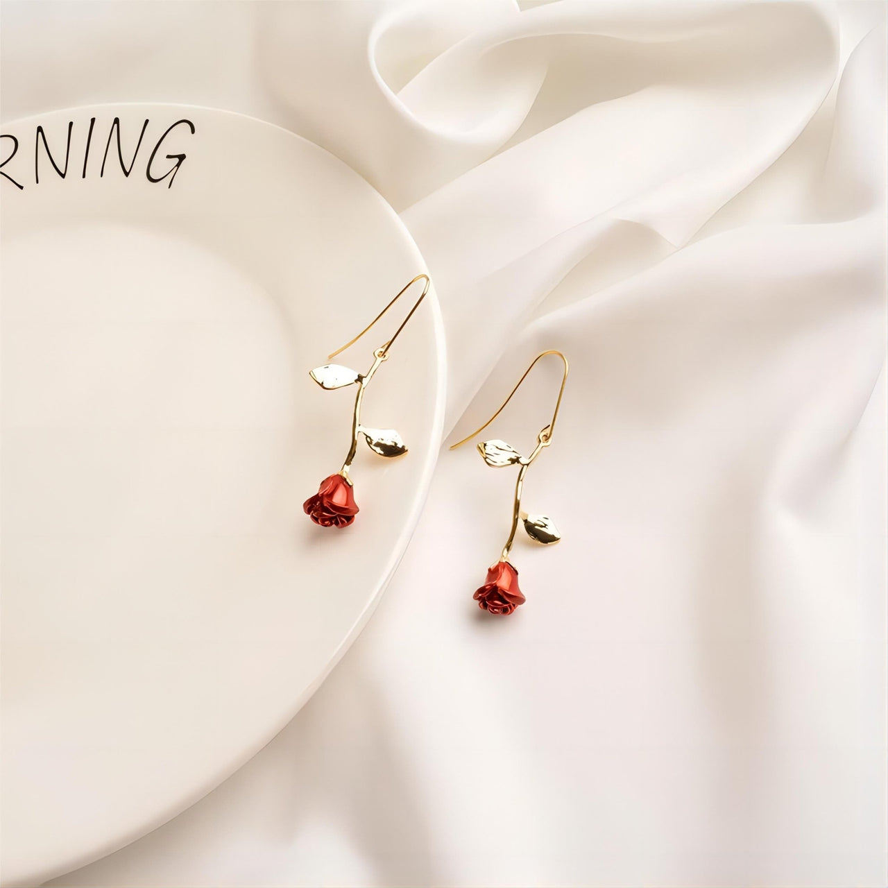 Chic Enamel English Rose Dangle Earrings - ArtGalleryZen