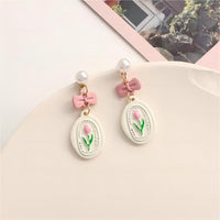 Thumbnail for Chic Enamel Pink Tulip Earrings - ArtGalleryZen