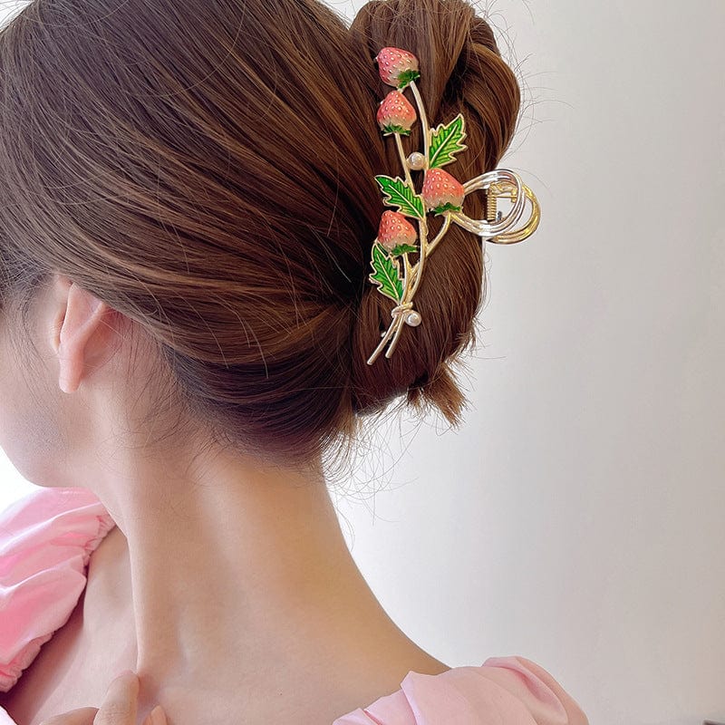 Chic Enamel Strawberry Hair Claw Clip - ArtGalleryZen