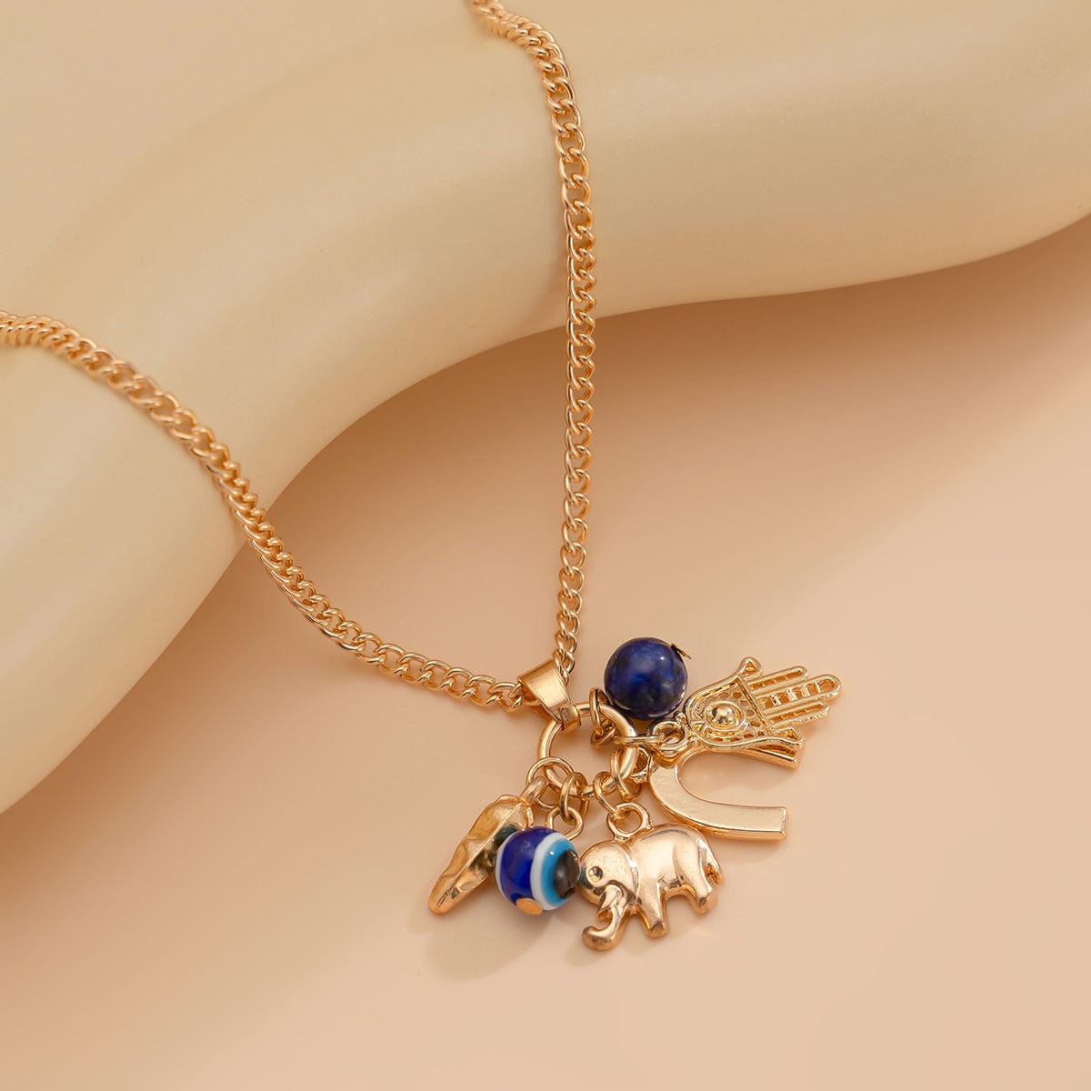 Chic Evil Eye Elephant Lucky Horseshoe Pendant Cable Chain Necklace - ArtGalleryZen