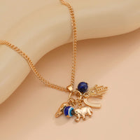 Thumbnail for Chic Evil Eye Elephant Lucky Horseshoe Pendant Cable Chain Necklace - ArtGalleryZen
