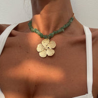Thumbnail for Chic Flower Pendant Turquoise Stone Chain Necklace - ArtGalleryZen