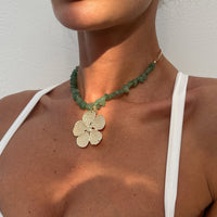 Thumbnail for Chic Flower Pendant Turquoise Stone Chain Necklace - ArtGalleryZen