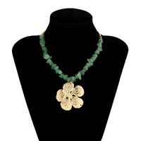 Thumbnail for Chic Flower Pendant Turquoise Stone Chain Necklace - ArtGalleryZen