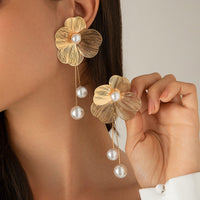 Thumbnail for Chic Geometric Floral Pearl Dangle Earrings - ArtGalleryZen