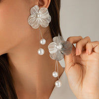 Thumbnail for Chic Geometric Floral Pearl Dangle Earrings - ArtGalleryZen