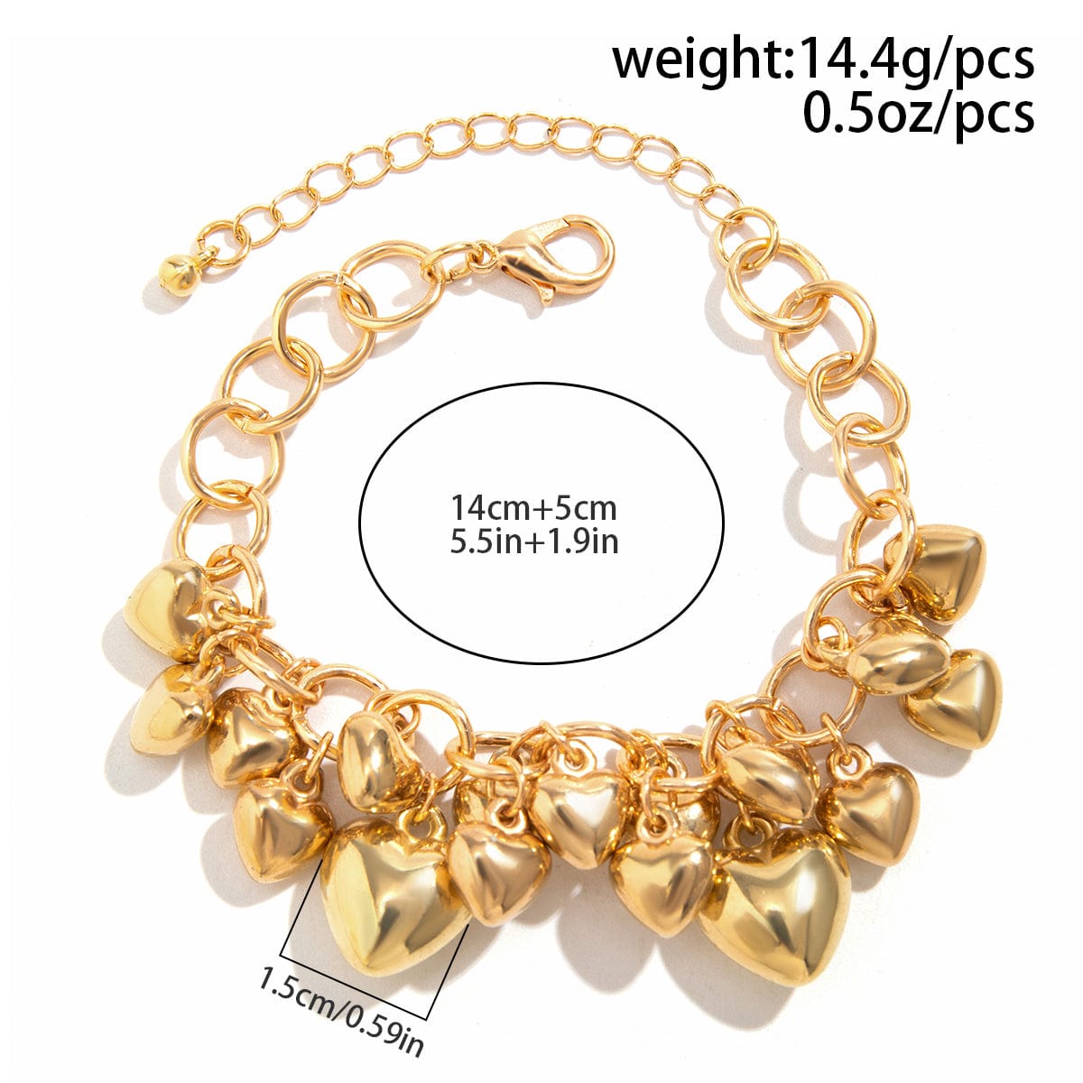 Chic Gold Silver Tone Heart Tassel Cable Chain Bracelet - ArtGalleryZen