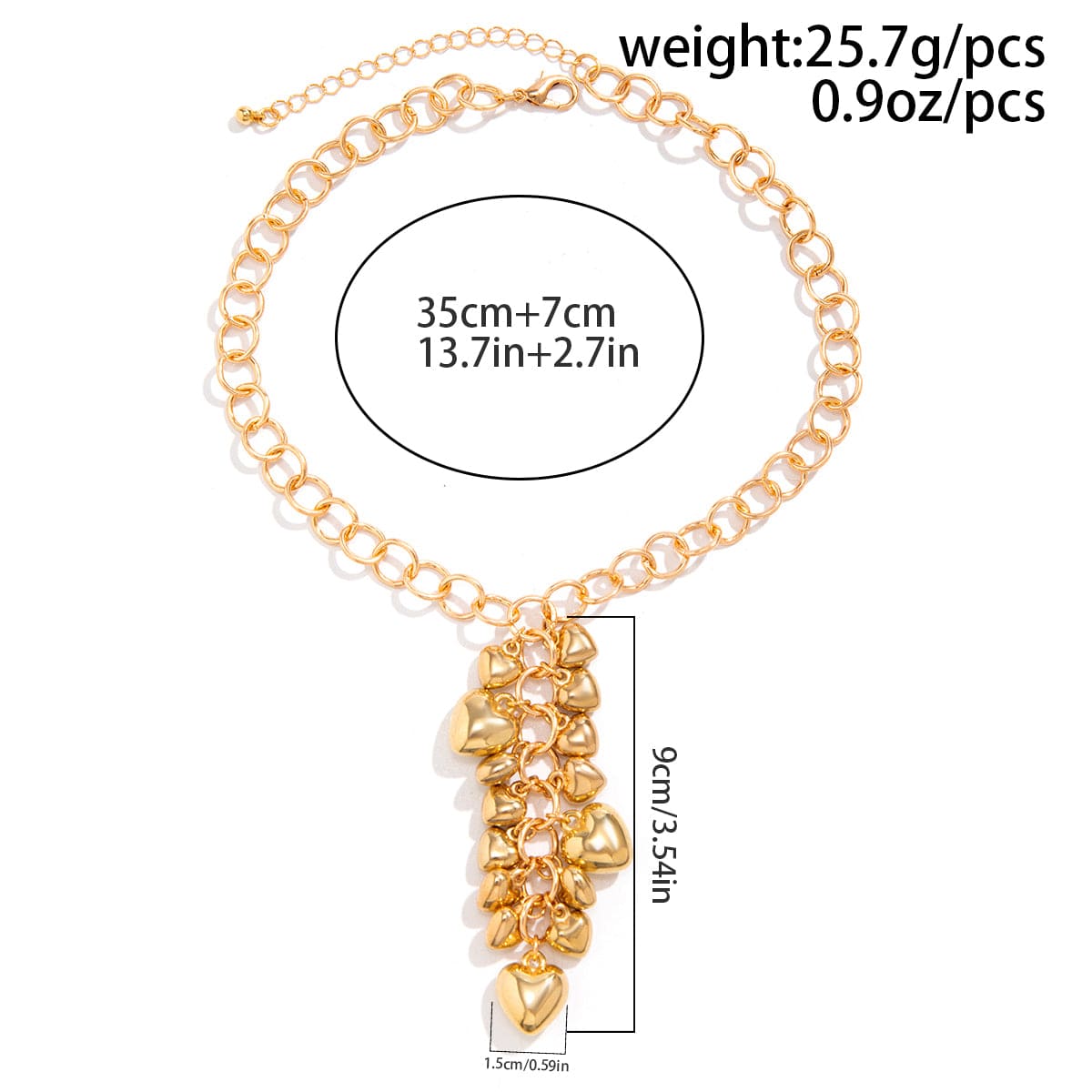 Chic Gold Silver Tone Heart Tassel Cable Chain Necklace - ArtGalleryZen