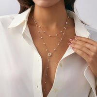 Thumbnail for Chic Gold Silver Tone Pearl Chain Y Necklace - ArtGalleryZen