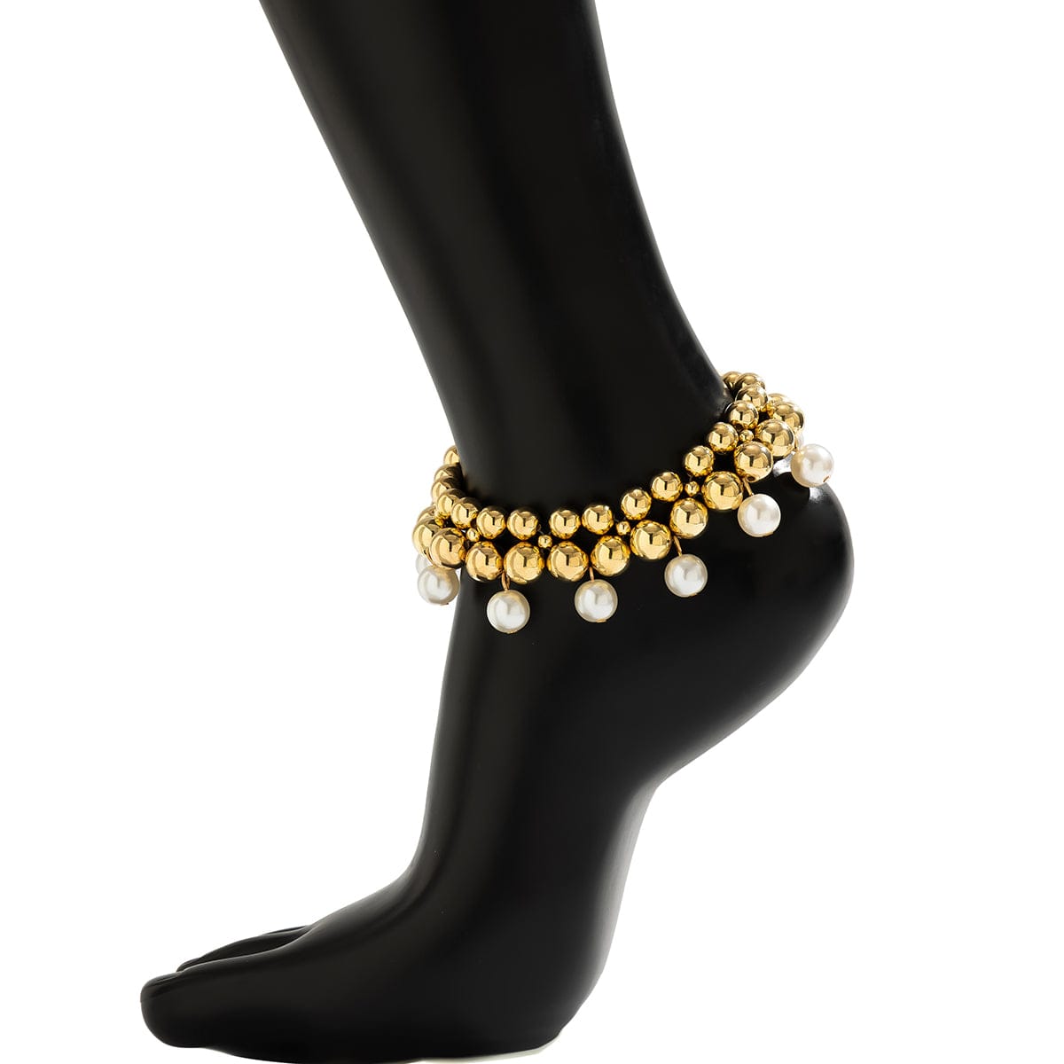 Chic Gold Silver Tone Pearl Tassel Ball Chain Anklet - ArtGalleryZen