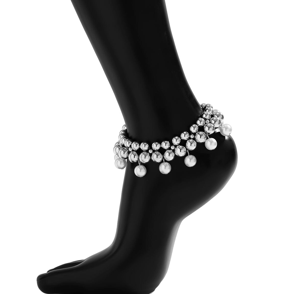 Chic Gold Silver Tone Pearl Tassel Ball Chain Anklet - ArtGalleryZen