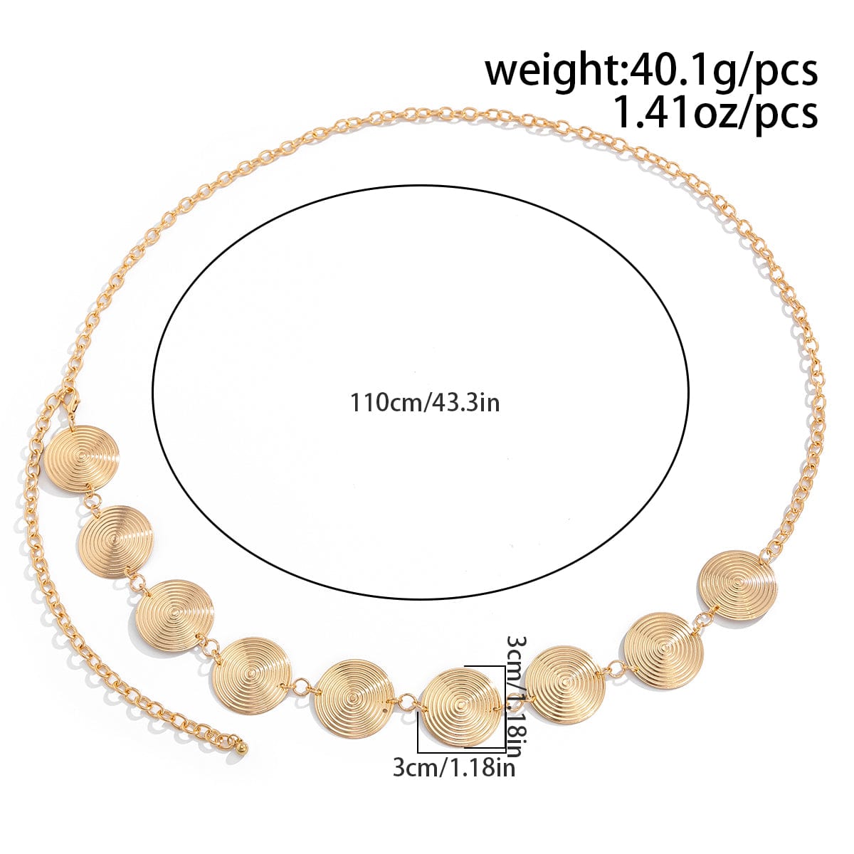 Chic Gold Silver Tone Threaded Round Disk Waist Chain - ArtGalleryZen