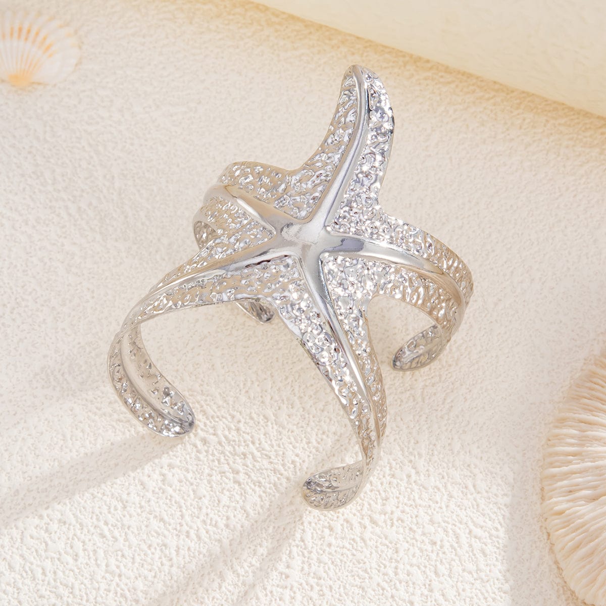 Chic Hammered Starfish Wide Cuff Bangle Bracelet - ArtGalleryZen