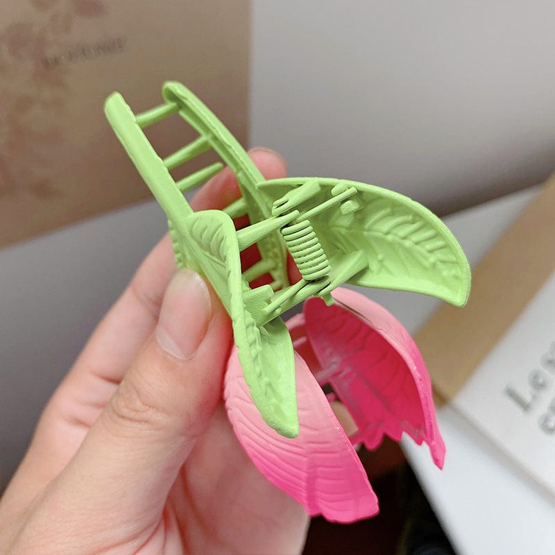 Chic Handmade Enamel Pink Tulip Chignon Claw Clip Hair Clip - ArtGalleryZen