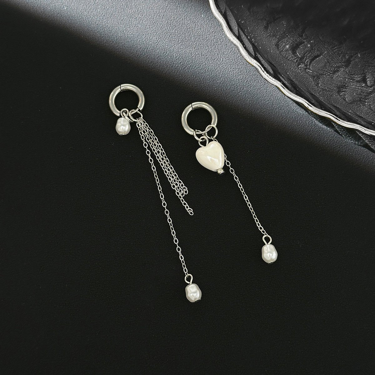 Chic Heart Pearl Tassel Huggie Hoop Earrings - ArtGalleryZen
