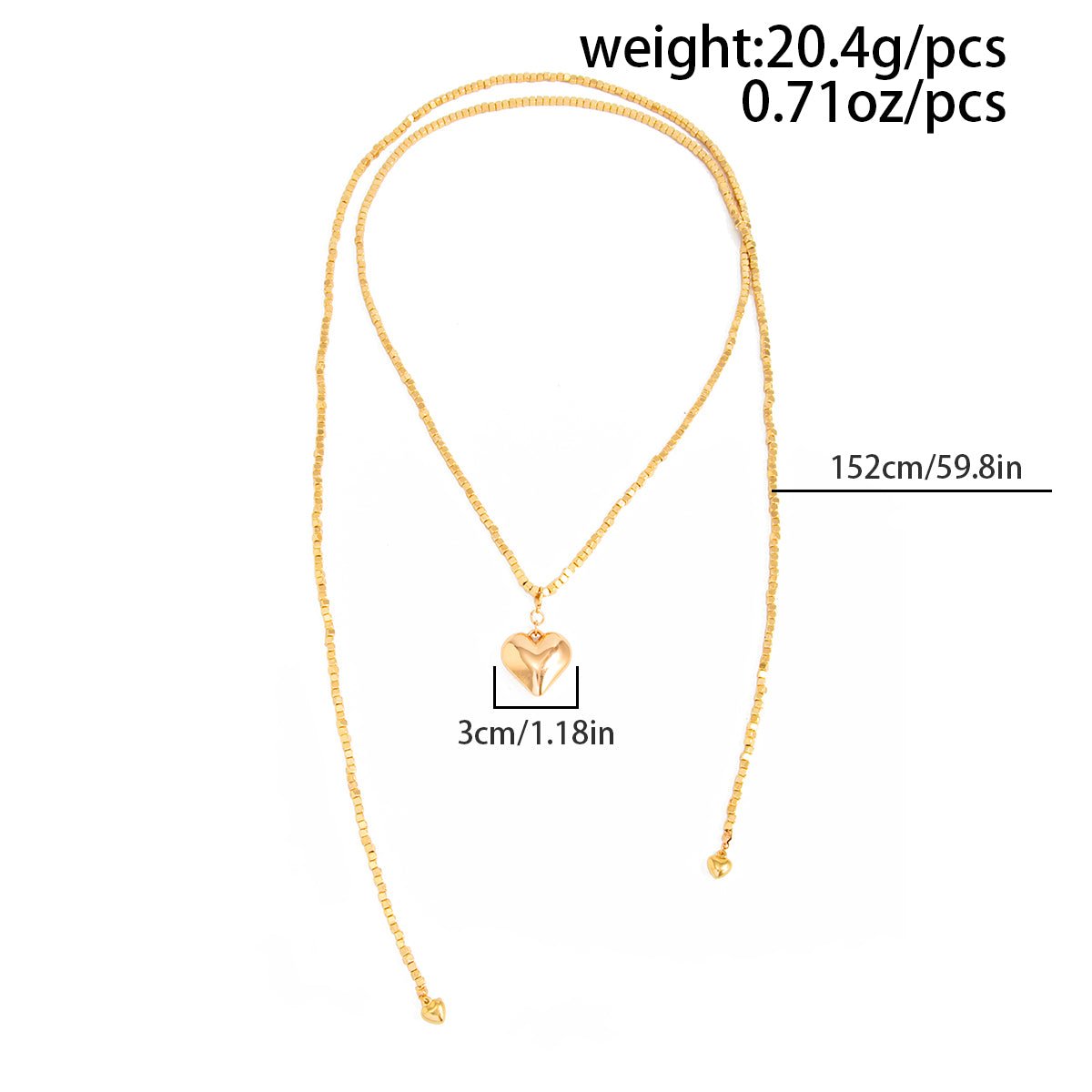 Chic Heart Pendant Square Beaded Long Chain Necklace - ArtGalleryZen
