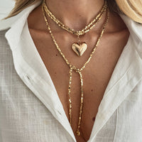 Thumbnail for Chic Heart Pendant Square Beaded Long Chain Necklace - ArtGalleryZen