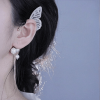 Thumbnail for Chic Hollow Butterfly Pearl Chain Tassel Elf Ear Cuff Wrap Earring - ArtGalleryZen