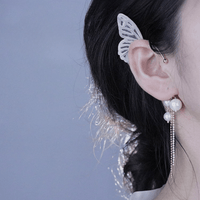 Thumbnail for Chic Hollow Butterfly Pearl Chain Tassel Elf Ear Cuff Wrap Earring - ArtGalleryZen