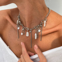Thumbnail for Chic Irregular Pearl Tassel Curb Chain Necklace - ArtGalleryZen