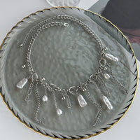 Thumbnail for Chic Irregular Pearl Tassel Curb Chain Necklace - ArtGalleryZen