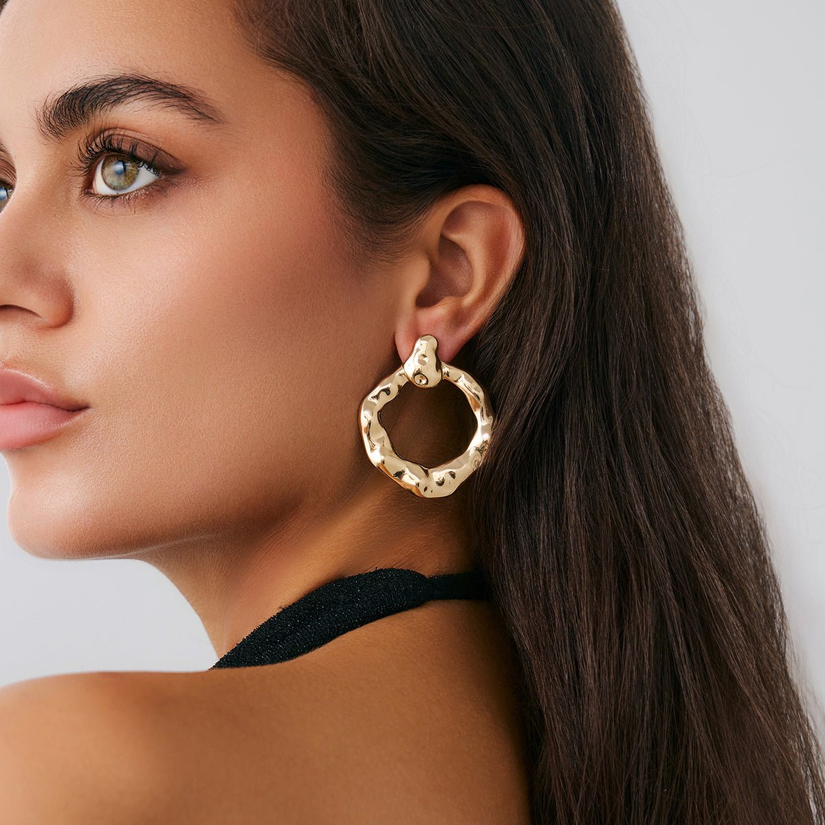 Chic Irregular Textured Hoop Stud Earrings - ArtGalleryZen