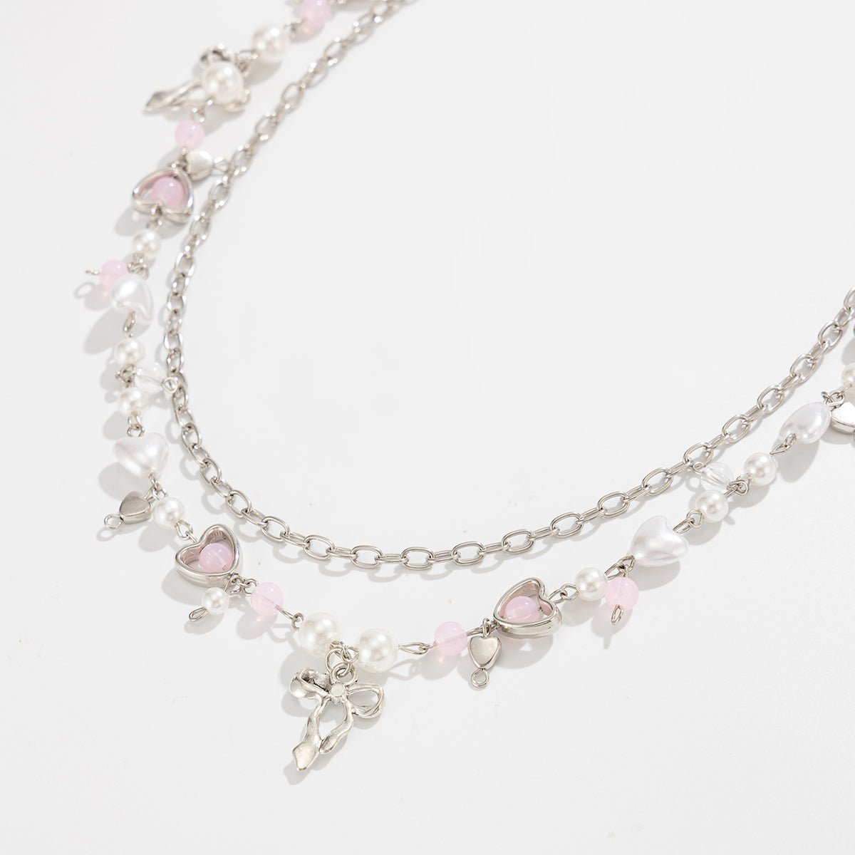 Chic Layered Bowknot Charm Pearl Heart Glass Bead Trouser Chain - ArtGalleryZen