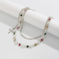 Thumbnail for Chic Layered Cross Pendant Pearl Crystal Trouser Chain - ArtGalleryZen