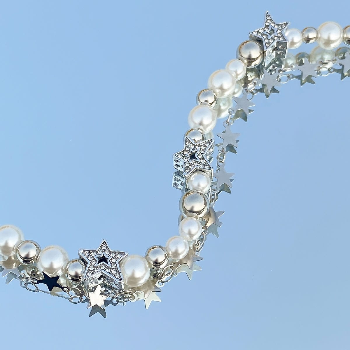 Chic Layered Crystal Inlaid Star Pearl Chain Bracelet - ArtGalleryZen