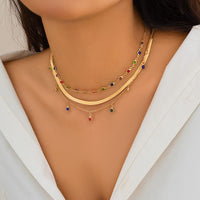 Thumbnail for Chic Layered Crystal Tassel Herringbone Chain Necklace Set - ArtGalleryZen