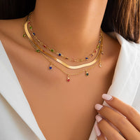 Thumbnail for Chic Layered Crystal Tassel Herringbone Chain Necklace Set - ArtGalleryZen