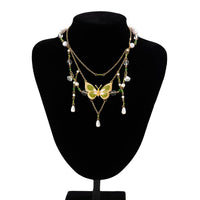 Thumbnail for Chic Layered Floral Pearl Chain Tassel Butterfly Necklace - ArtGalleryZen