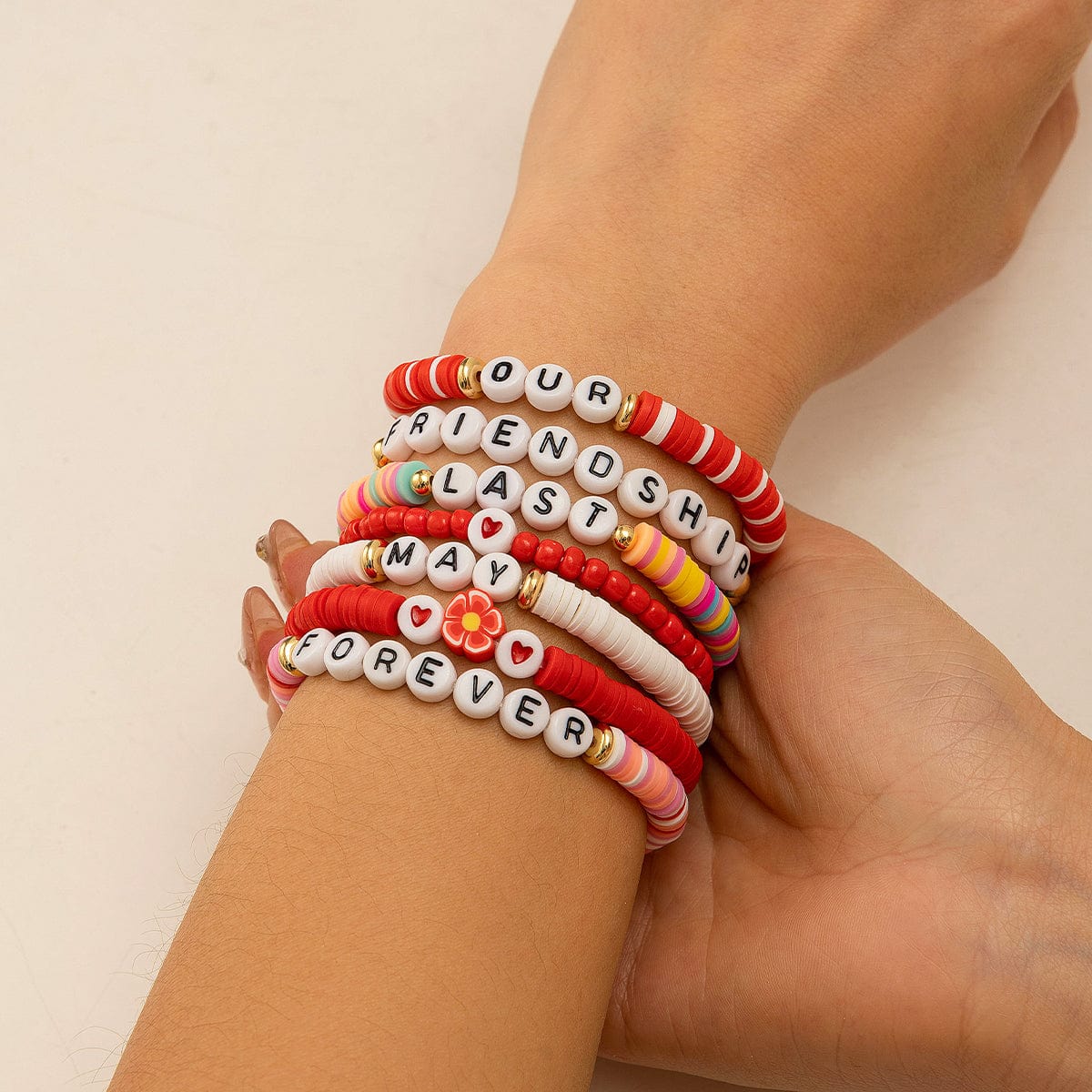 Chic Layered Flower Letter Polymer Clay Beaded Friendship Bracelet Set - ArtGalleryZen