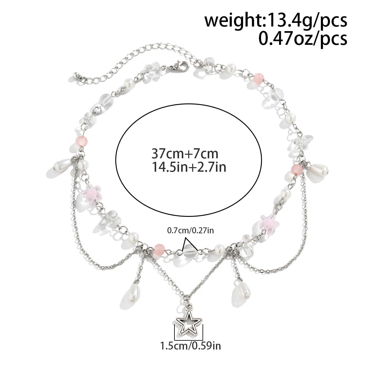 Chic Layered Hollow Star Pendant Pearl Crystal Chain Necklace - ArtGalleryZen