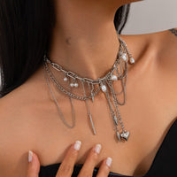 Thumbnail for Chic Layered Pearl Rivet Tassel Heart Pendant Cable Chain Y Necklace - ArtGalleryZen