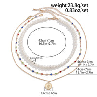 Thumbnail for Chic Layered Relief Round Disk Pendant Crystal Pearl Chain Necklace Set - ArtGalleryZen