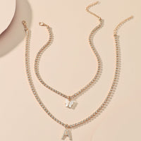 Thumbnail for Chic Layered Rhinestone Inlaid Butterfly Initial Letter Pendant Choker Necklace Set - ArtGalleryZen