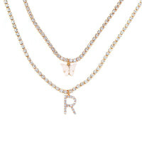 Thumbnail for Chic Layered Rhinestone Inlaid Butterfly Initial Letter Pendant Choker Necklace Set - ArtGalleryZen