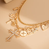 Thumbnail for chic layered rhinestone inlaid cross heart pendant necklace-artgalleryzen