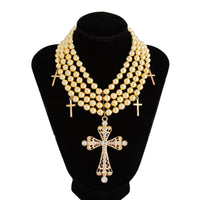 Thumbnail for Chic Layered Rhinestone Inlaid Cross Pendant Ball Chain Necklace - ArtGalleryZen