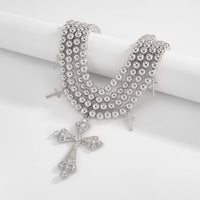 Thumbnail for Chic Layered Rhinestone Inlaid Cross Pendant Ball Chain Necklace - ArtGalleryZen