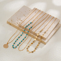 Thumbnail for Chic Layered Round Disk Pendant Turquoise Chain Necklace Set - ArtGalleryZen