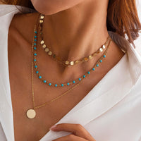 Thumbnail for Chic Layered Round Disk Pendant Turquoise Chain Necklace Set - ArtGalleryZen