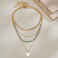 Thumbnail for Chic Layered Round Disk Pendant Turquoise Chain Necklace Set - ArtGalleryZen