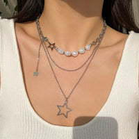 Thumbnail for Bohemia Layered Starry Pendant Pearl Chain Necklace Set - ArtGalleryZen